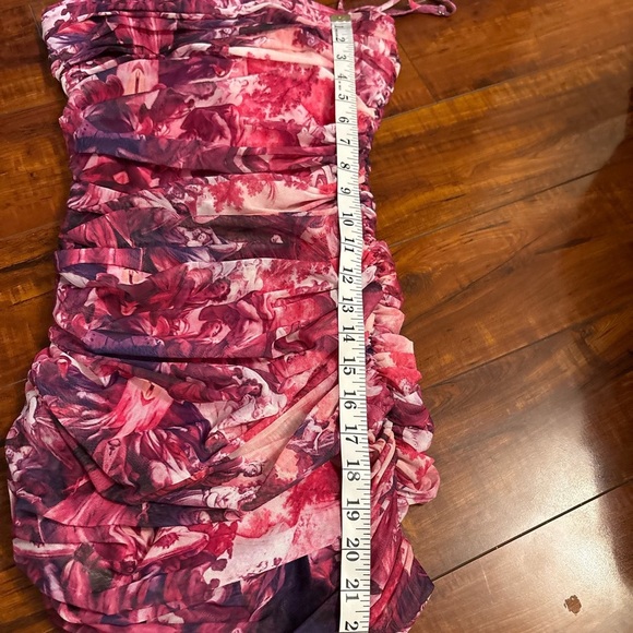 Revolve more to come marina ruched mesh floral pink mini dress size small - Picture 11 of 15